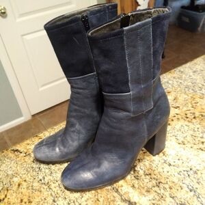 Anthropologie Paola Ferri blue Leather block ankle booties US 6.5 EU 36
